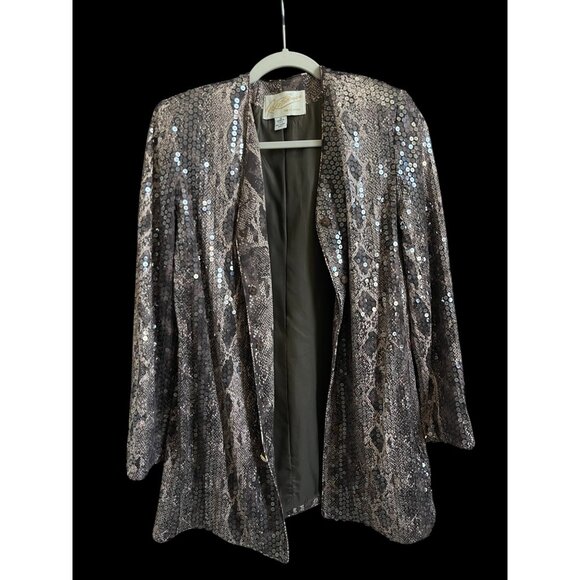 Rickie Freeman Sequin Jacket Brown 10 Snake Print Made in USA Elegant - Picture 2 of 9